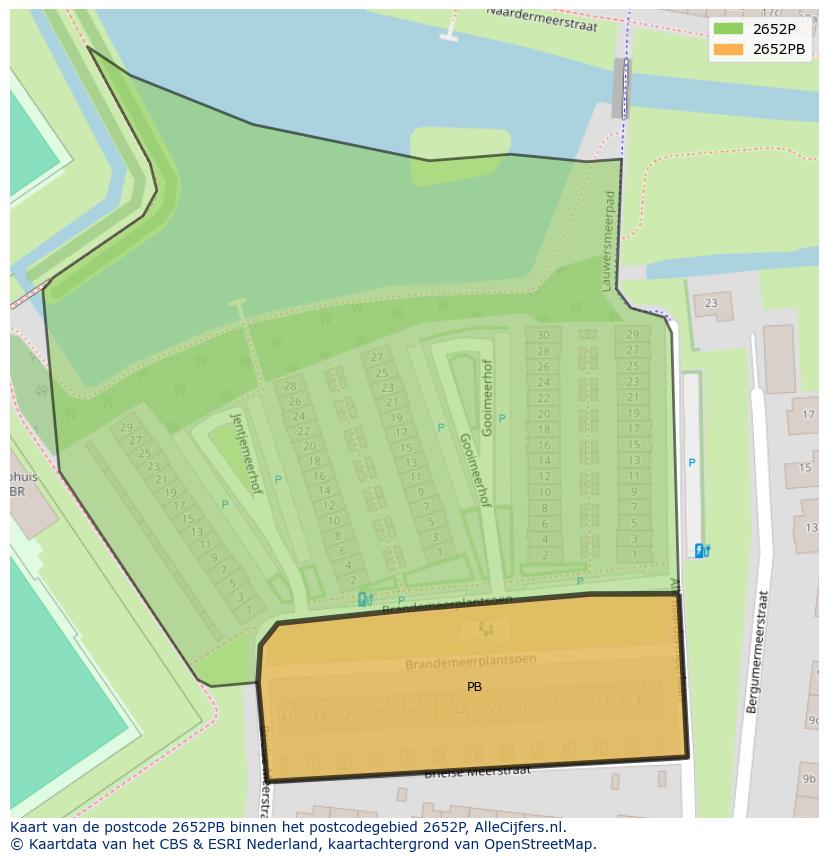 Afbeelding van het postcodegebied 2652 PB op de kaart.