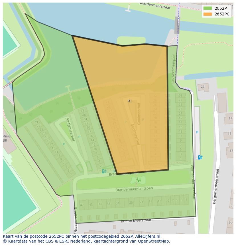 Afbeelding van het postcodegebied 2652 PC op de kaart.