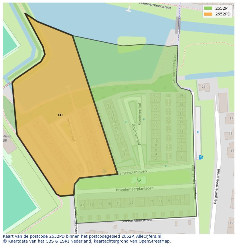 Afbeelding van het postcodegebied 2652 PD op de kaart.