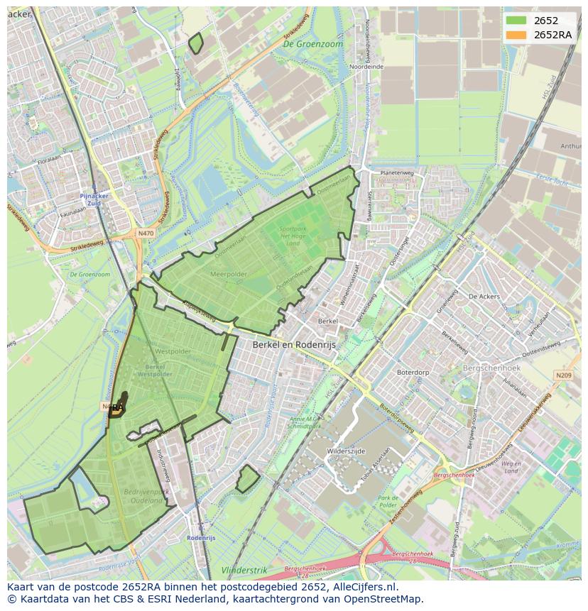 Afbeelding van het postcodegebied 2652 RA op de kaart.