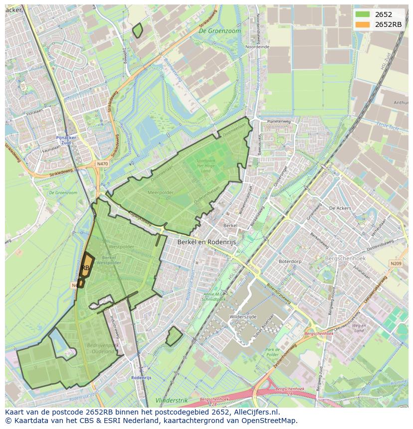 Afbeelding van het postcodegebied 2652 RB op de kaart.