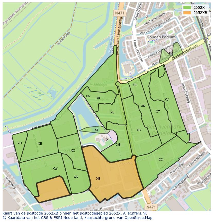 Afbeelding van het postcodegebied 2652 XB op de kaart.