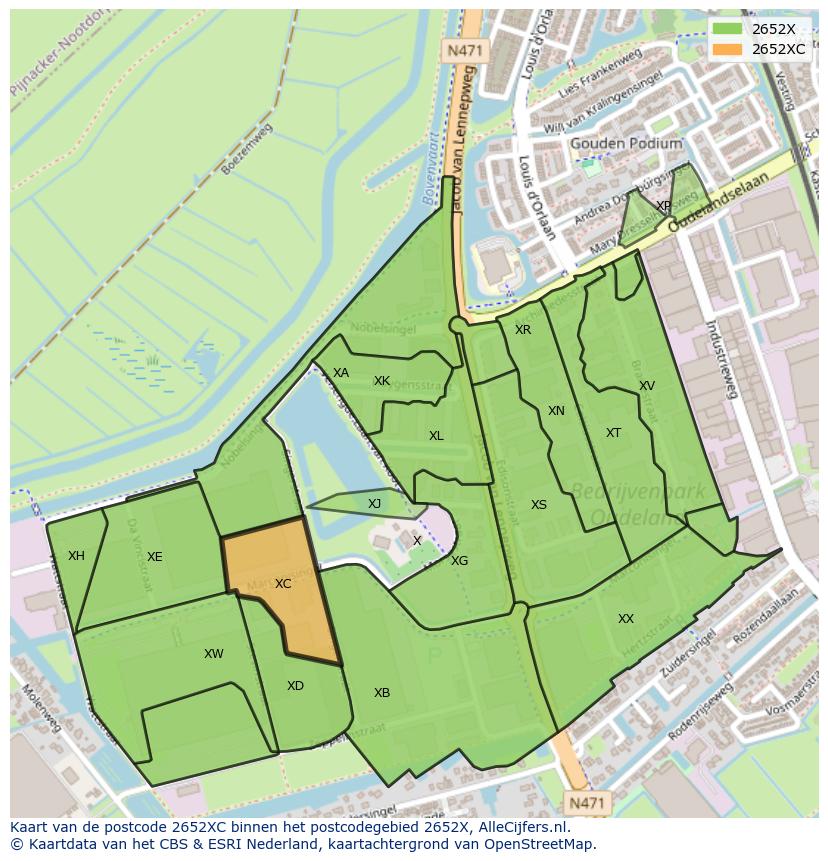 Afbeelding van het postcodegebied 2652 XC op de kaart.
