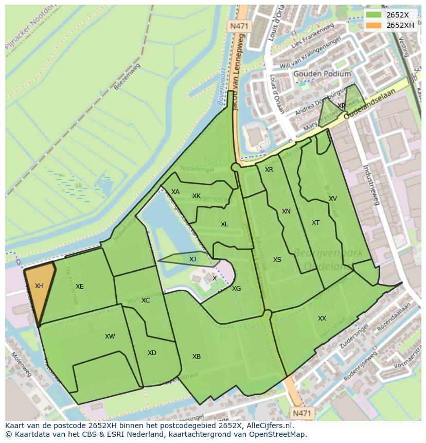 Afbeelding van het postcodegebied 2652 XH op de kaart.