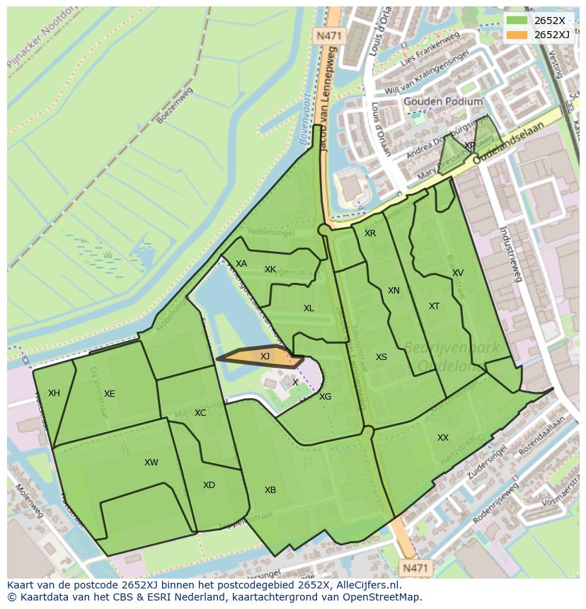 Afbeelding van het postcodegebied 2652 XJ op de kaart.
