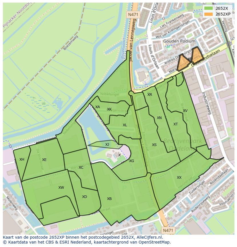Afbeelding van het postcodegebied 2652 XP op de kaart.