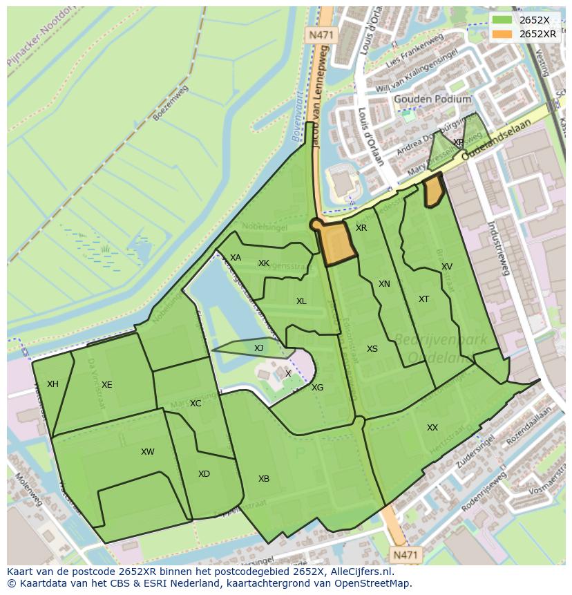 Afbeelding van het postcodegebied 2652 XR op de kaart.