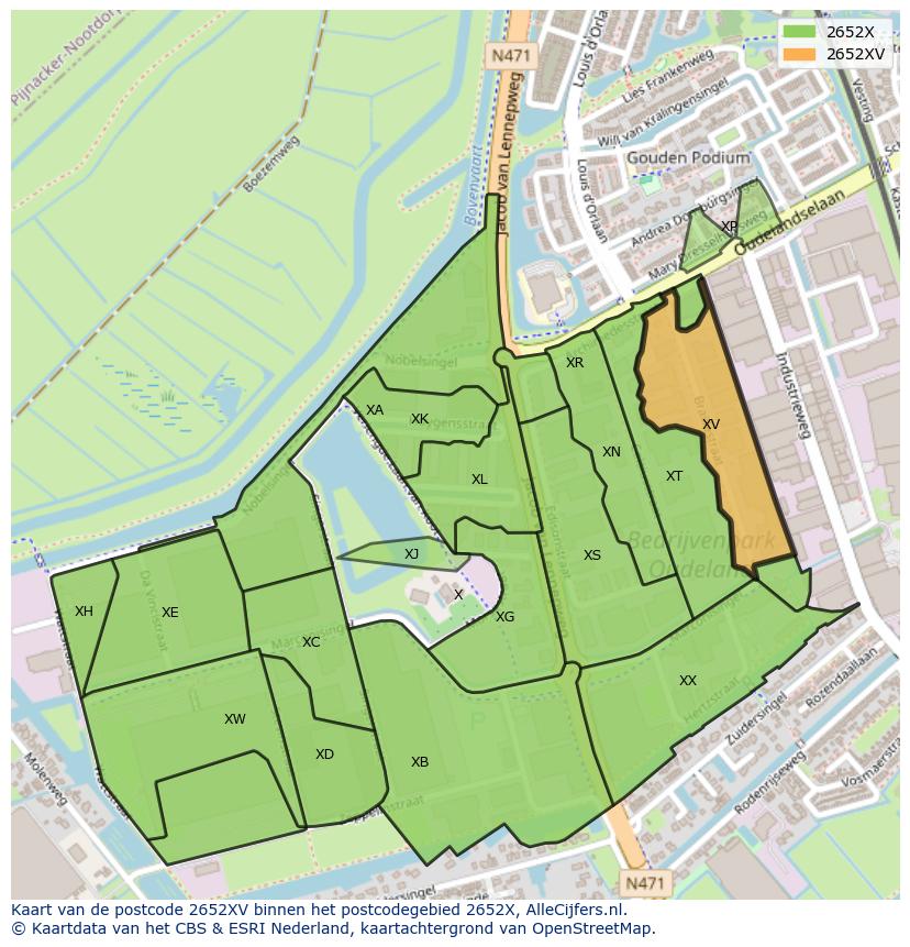 Afbeelding van het postcodegebied 2652 XV op de kaart.