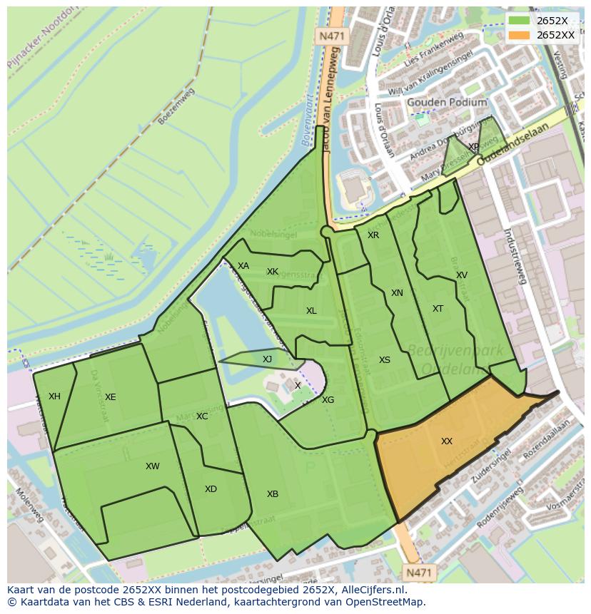 Afbeelding van het postcodegebied 2652 XX op de kaart.