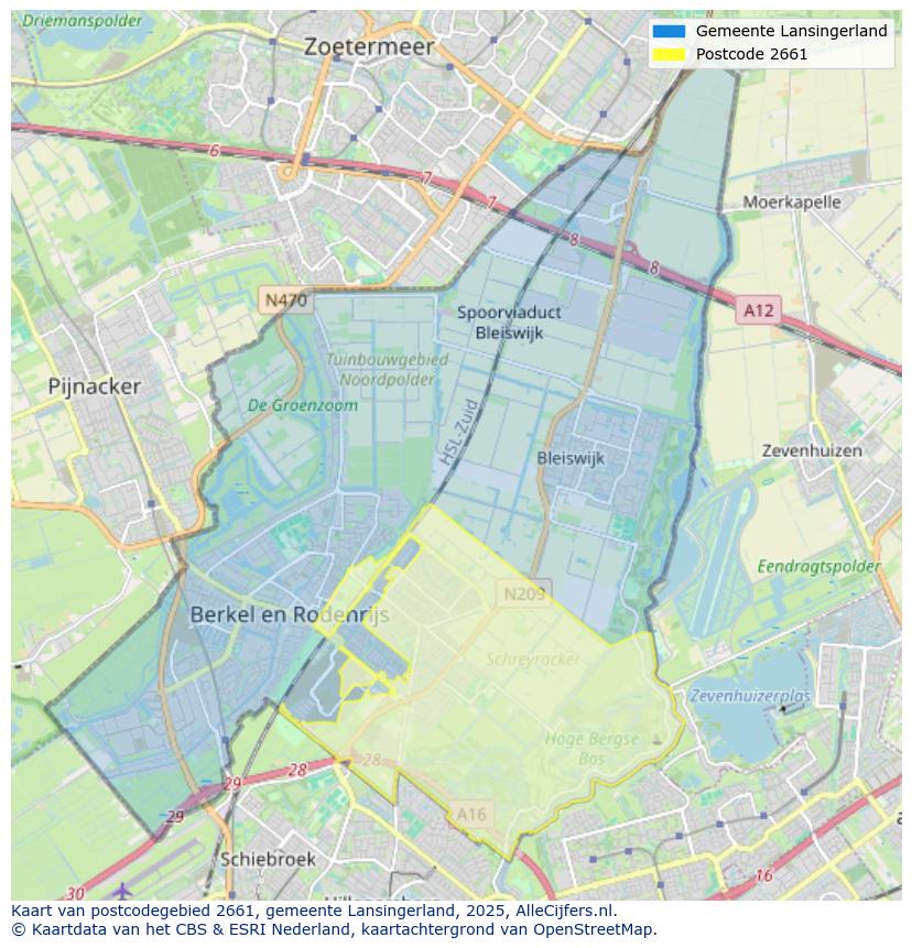 Afbeelding van het postcodegebied 2661 op de kaart.