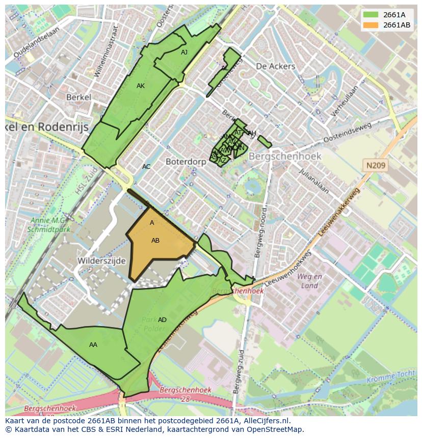 Afbeelding van het postcodegebied 2661 AB op de kaart.