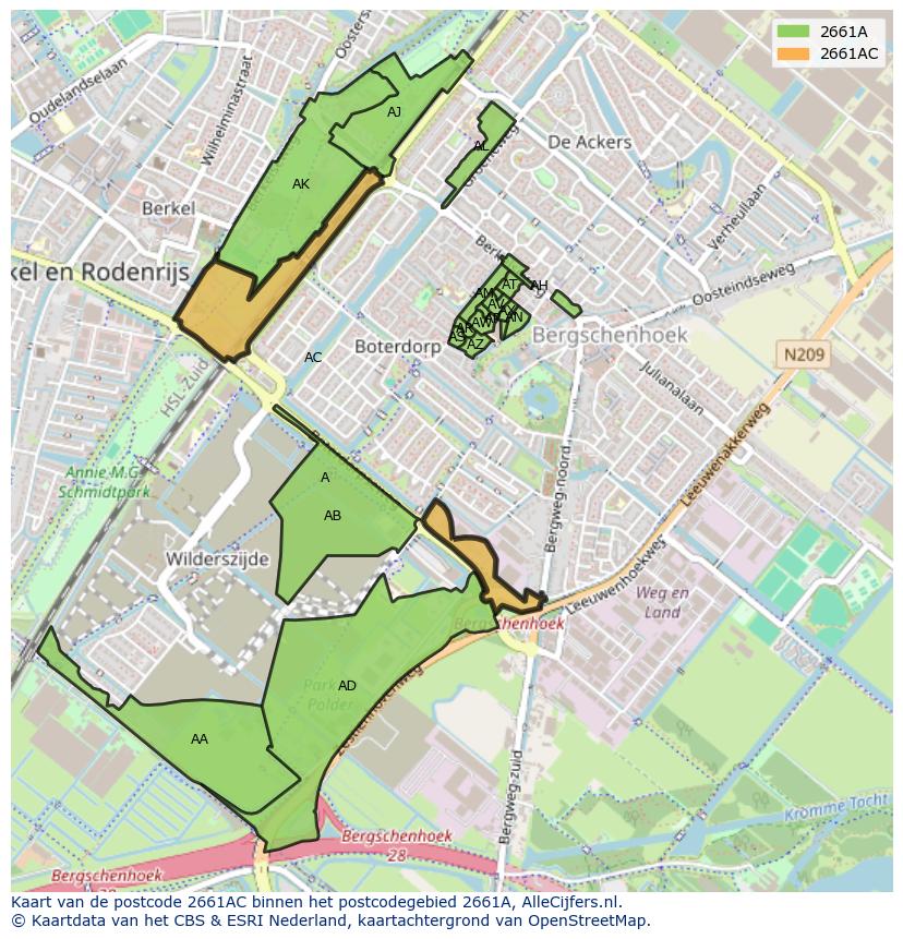 Afbeelding van het postcodegebied 2661 AC op de kaart.