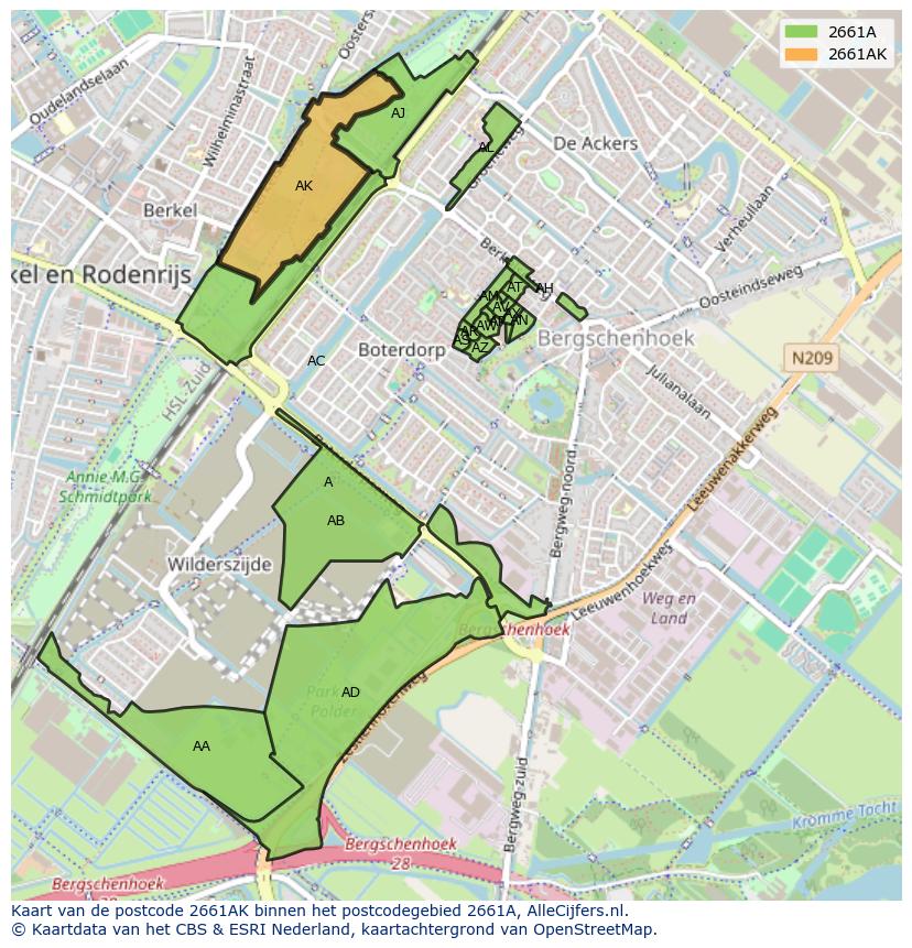 Afbeelding van het postcodegebied 2661 AK op de kaart.