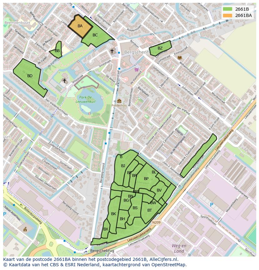 Afbeelding van het postcodegebied 2661 BA op de kaart.