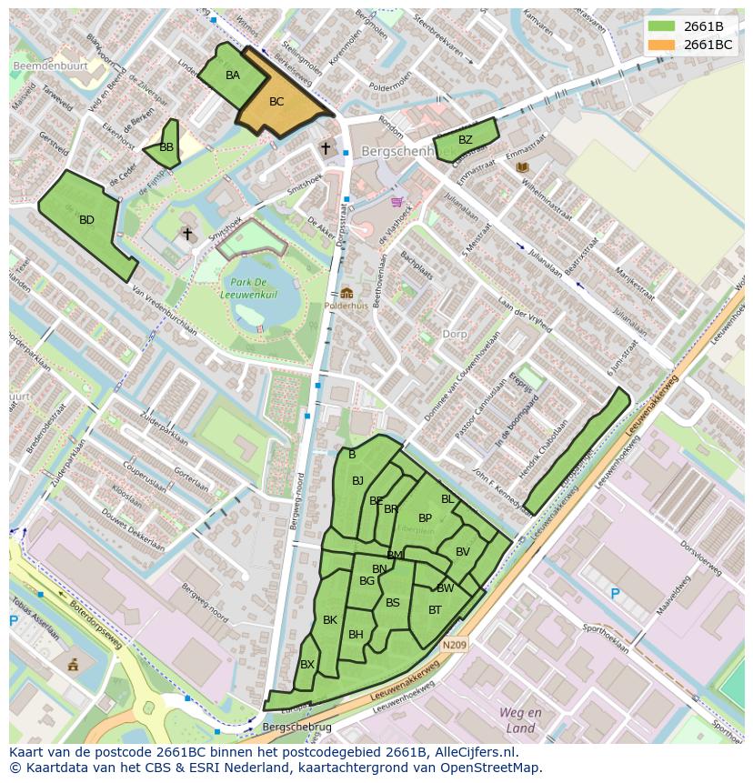 Afbeelding van het postcodegebied 2661 BC op de kaart.