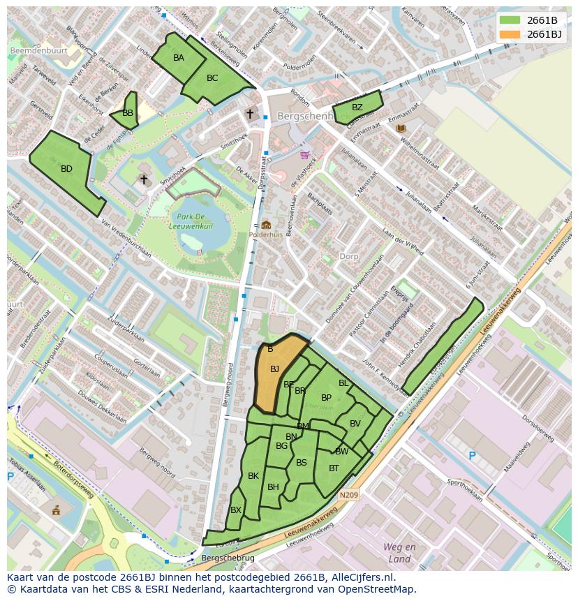 Afbeelding van het postcodegebied 2661 BJ op de kaart.