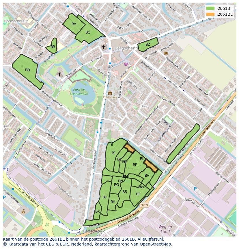 Afbeelding van het postcodegebied 2661 BL op de kaart.