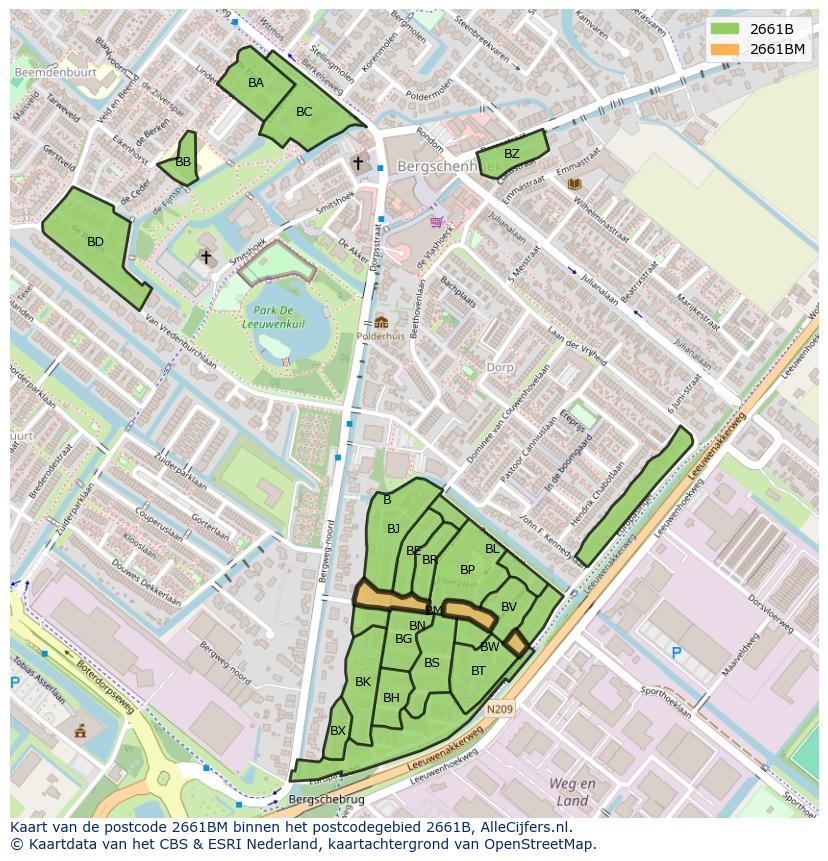 Afbeelding van het postcodegebied 2661 BM op de kaart.