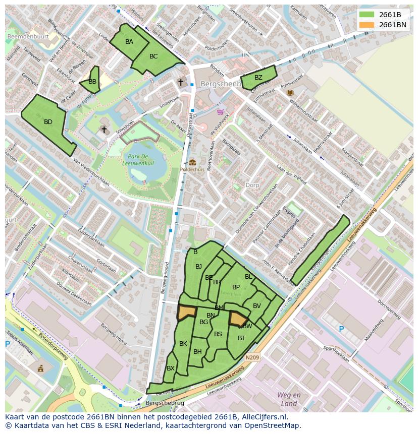 Afbeelding van het postcodegebied 2661 BN op de kaart.