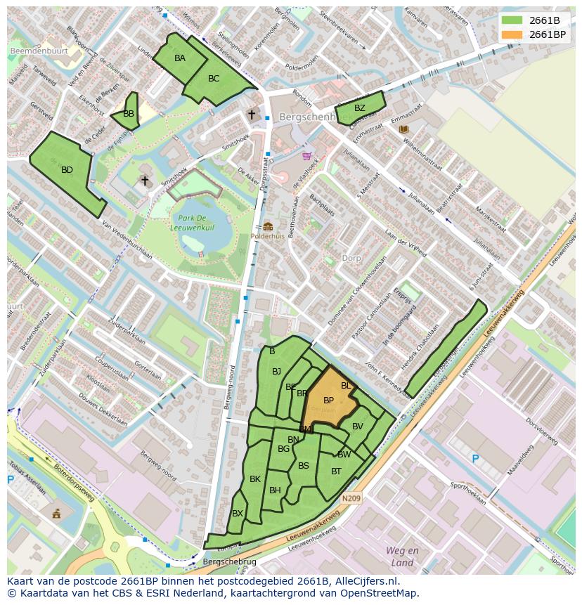 Afbeelding van het postcodegebied 2661 BP op de kaart.