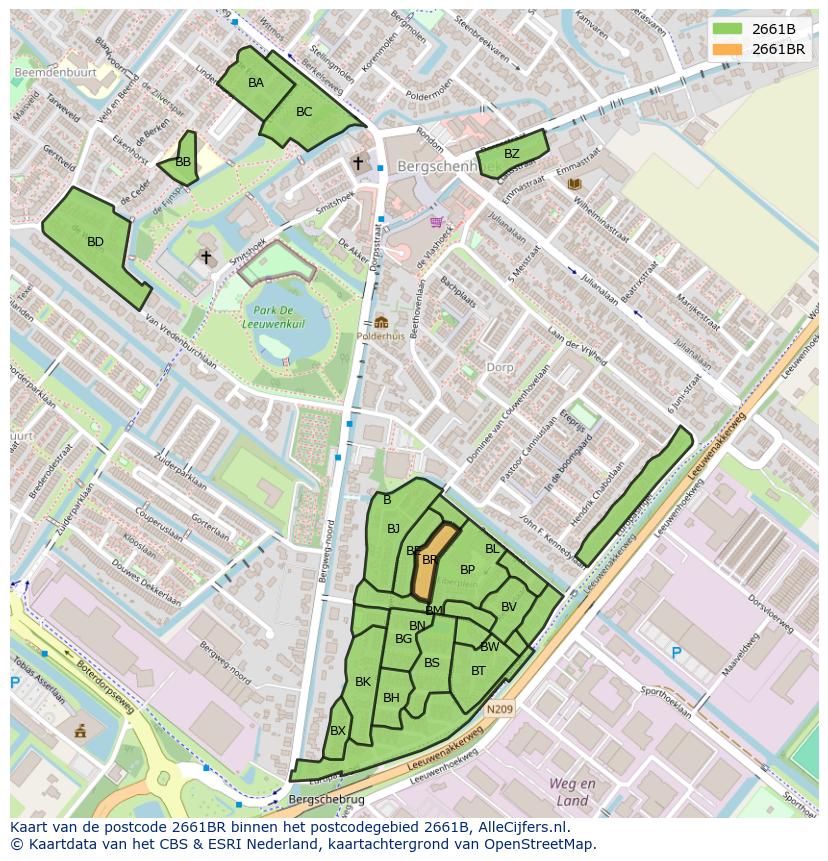 Afbeelding van het postcodegebied 2661 BR op de kaart.