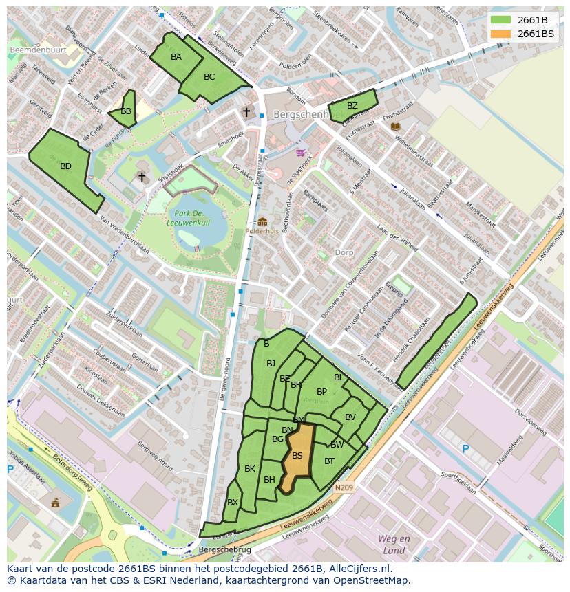 Afbeelding van het postcodegebied 2661 BS op de kaart.