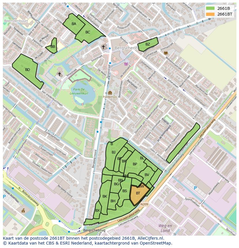 Afbeelding van het postcodegebied 2661 BT op de kaart.