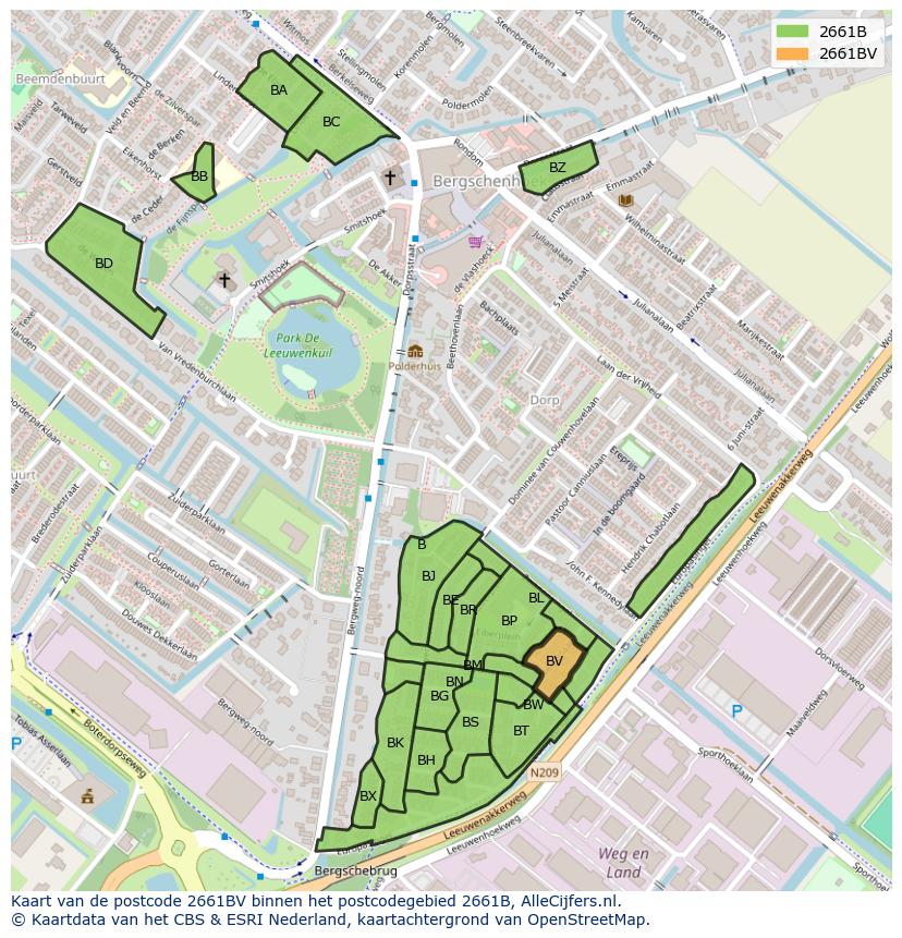Afbeelding van het postcodegebied 2661 BV op de kaart.
