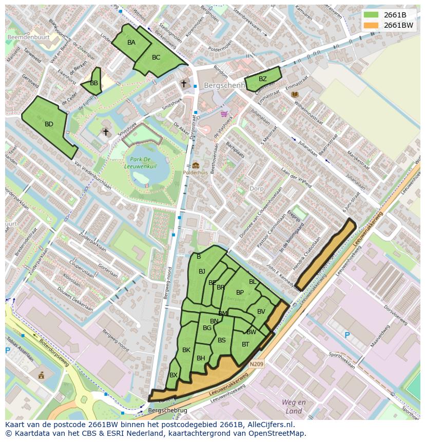Afbeelding van het postcodegebied 2661 BW op de kaart.