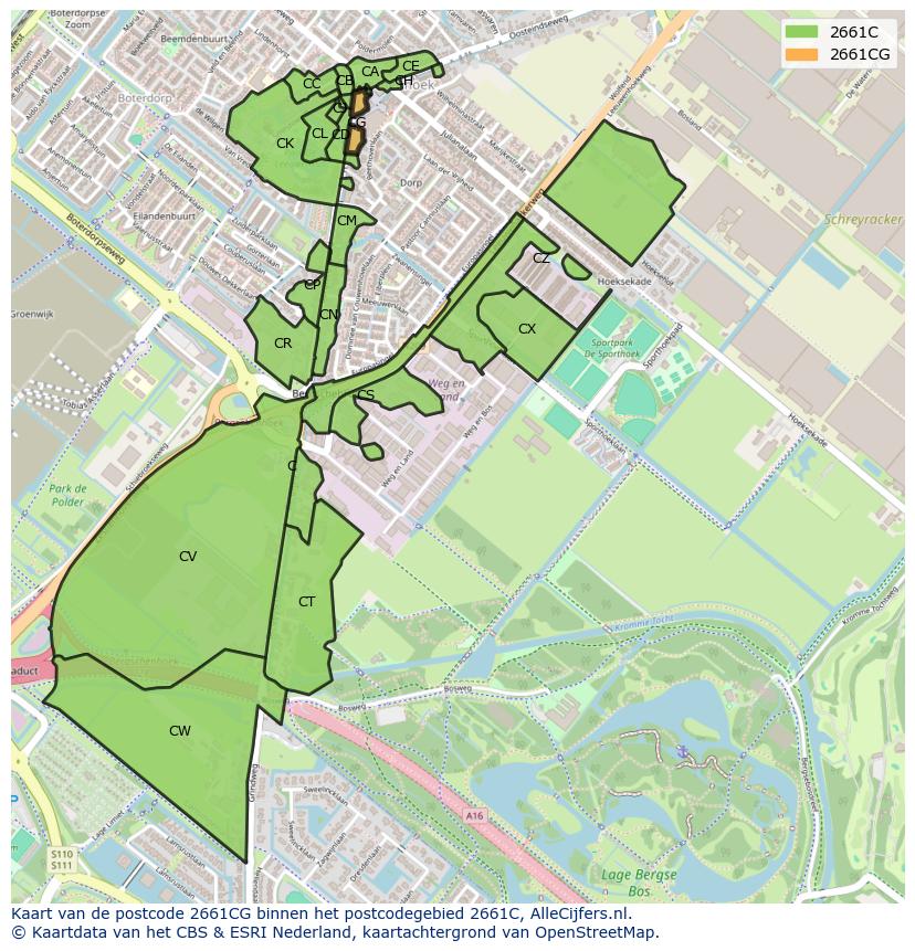 Afbeelding van het postcodegebied 2661 CG op de kaart.