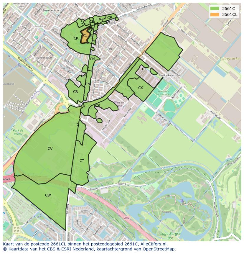 Afbeelding van het postcodegebied 2661 CL op de kaart.