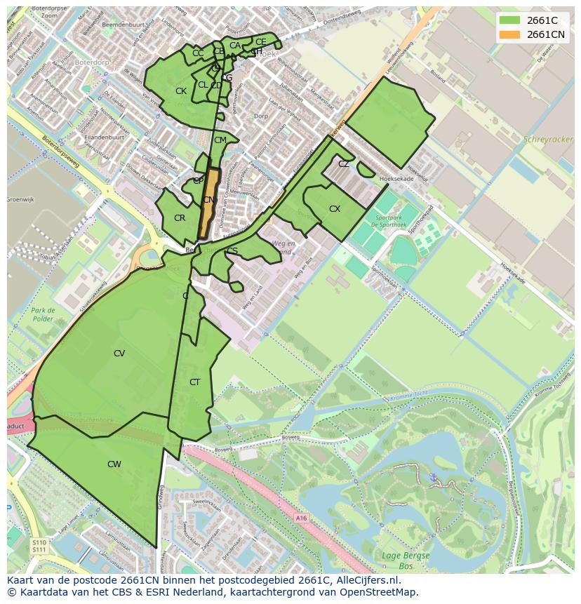 Afbeelding van het postcodegebied 2661 CN op de kaart.