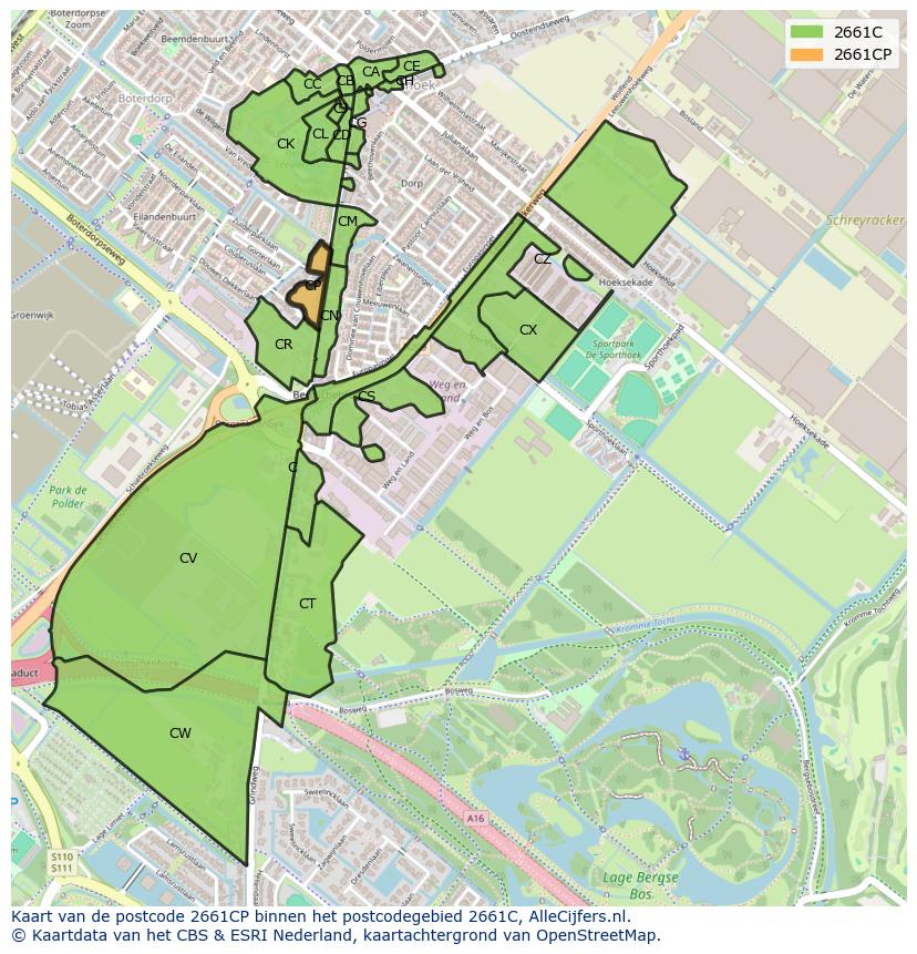 Afbeelding van het postcodegebied 2661 CP op de kaart.