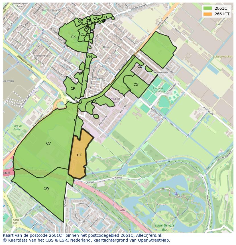 Afbeelding van het postcodegebied 2661 CT op de kaart.