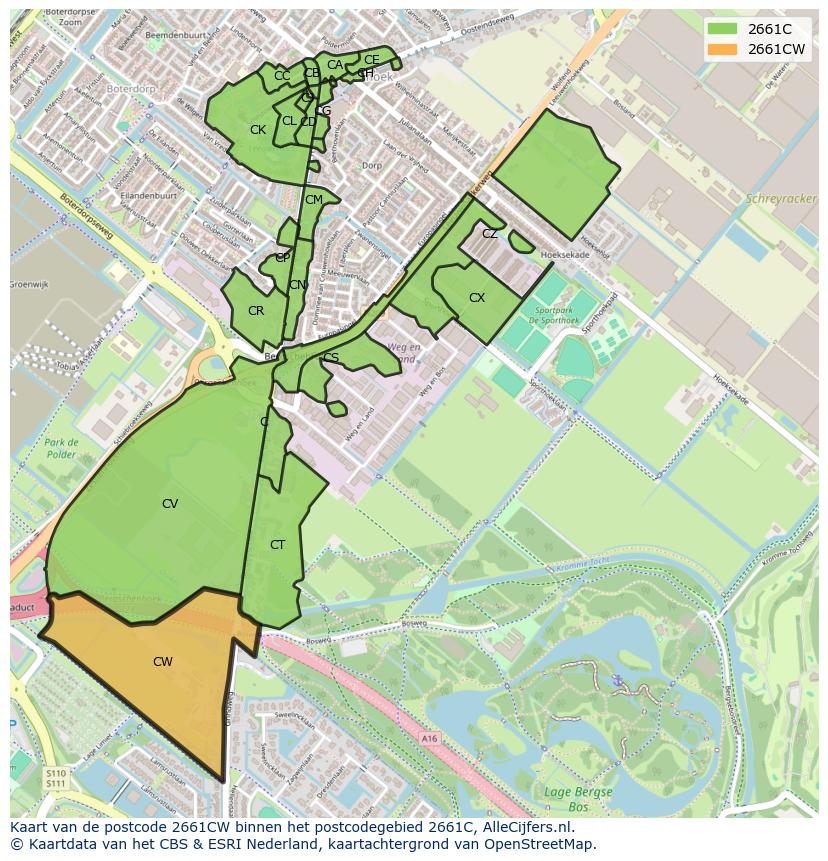Afbeelding van het postcodegebied 2661 CW op de kaart.