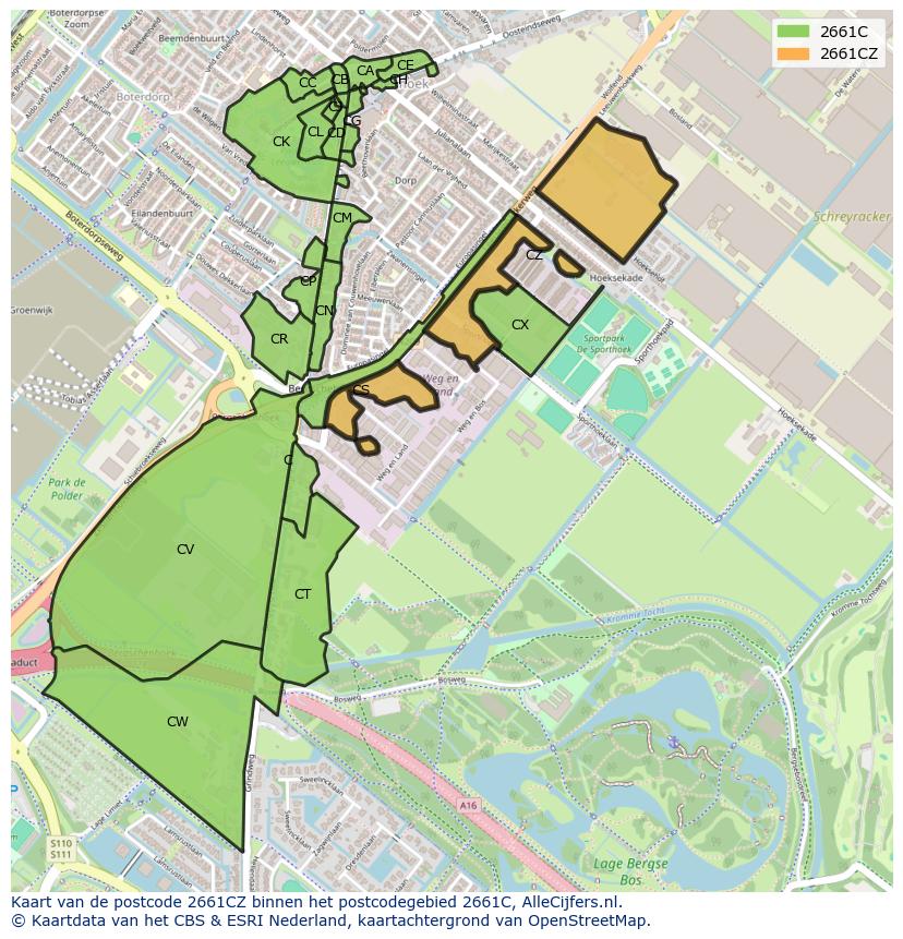 Afbeelding van het postcodegebied 2661 CZ op de kaart.