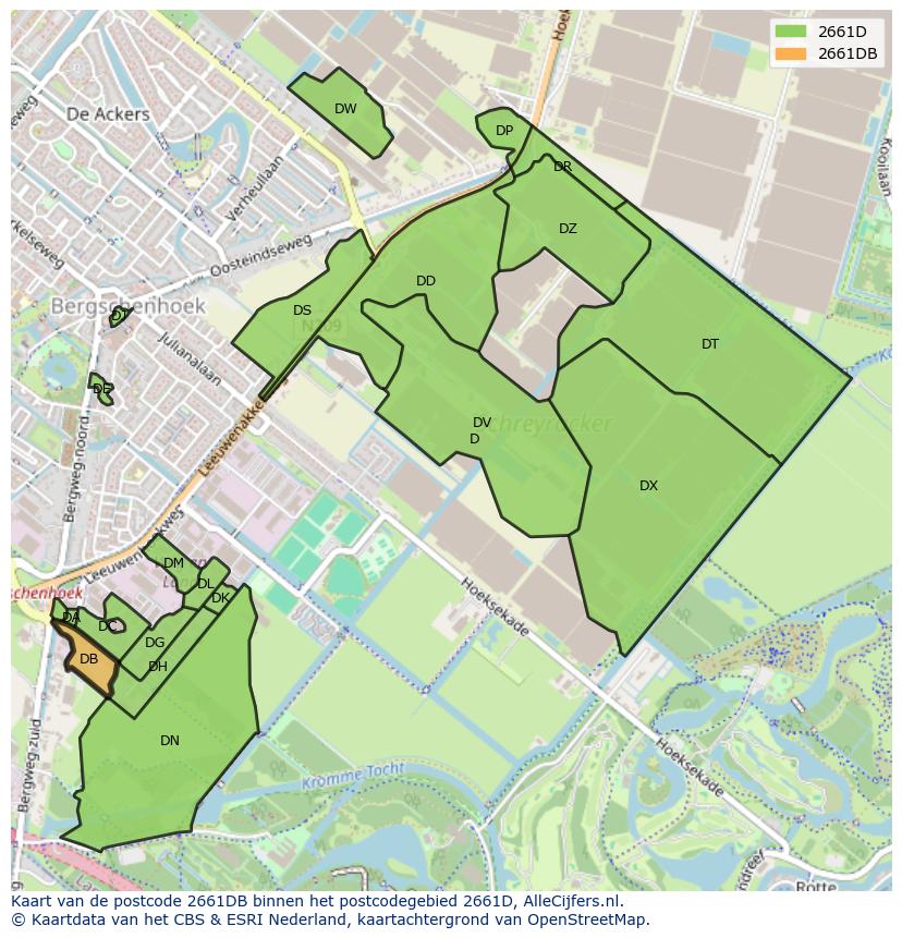 Afbeelding van het postcodegebied 2661 DB op de kaart.
