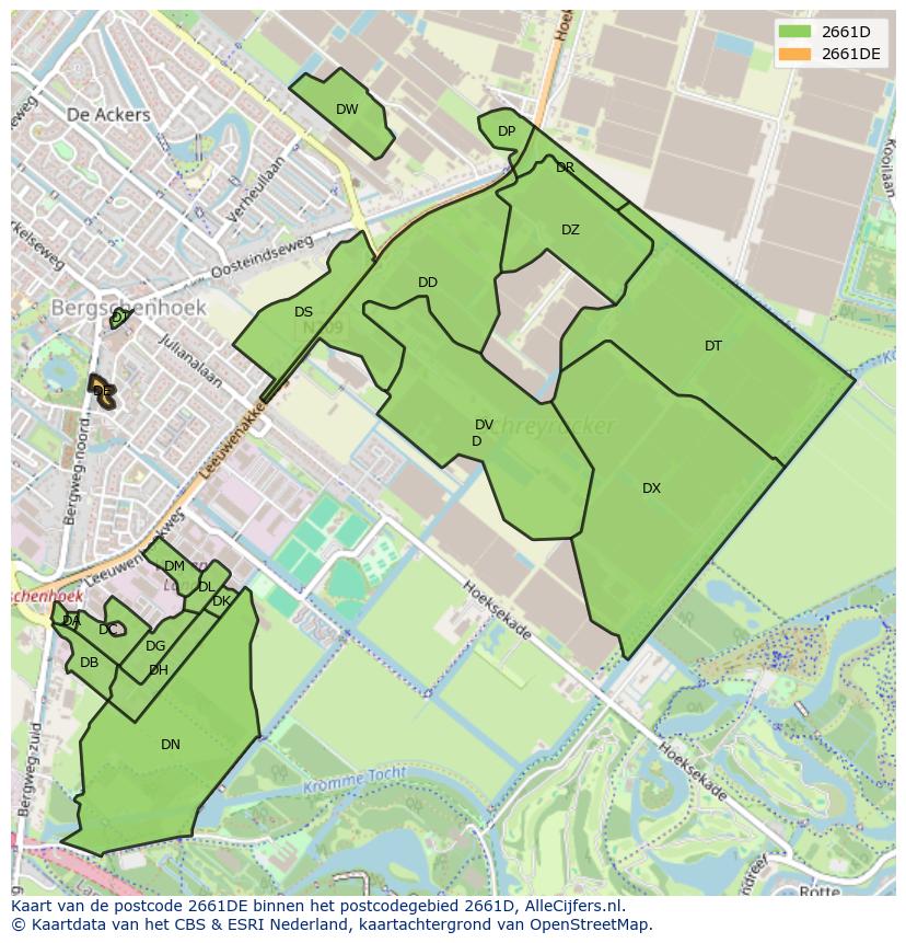 Afbeelding van het postcodegebied 2661 DE op de kaart.