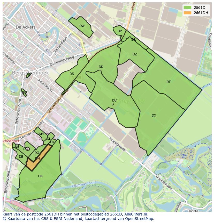 Afbeelding van het postcodegebied 2661 DH op de kaart.