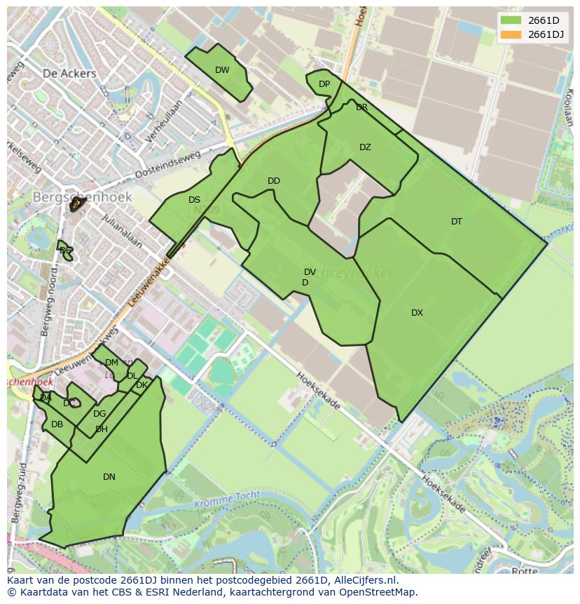 Afbeelding van het postcodegebied 2661 DJ op de kaart.