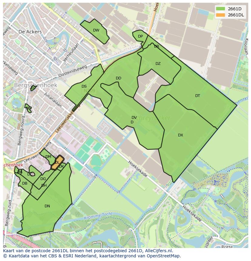 Afbeelding van het postcodegebied 2661 DL op de kaart.
