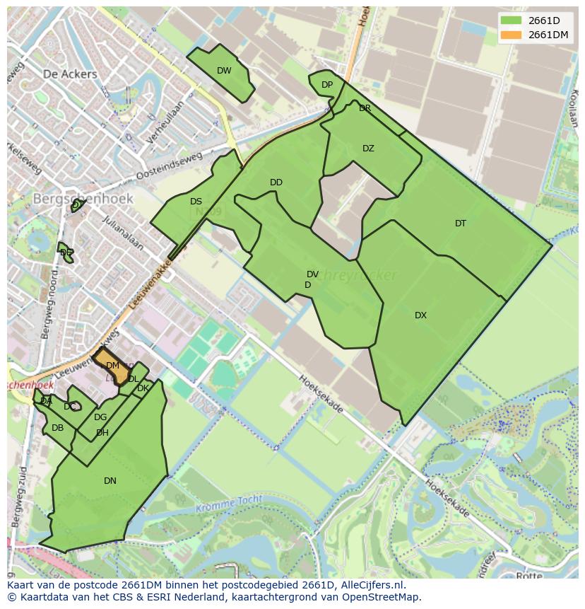 Afbeelding van het postcodegebied 2661 DM op de kaart.