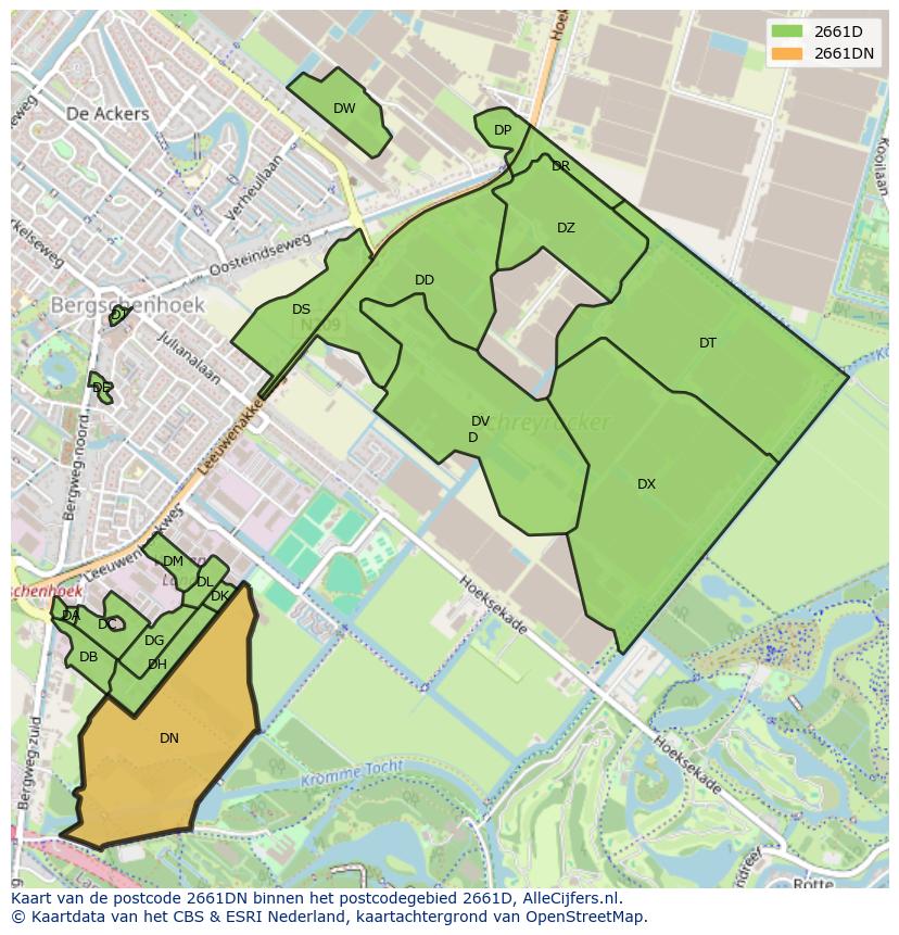 Afbeelding van het postcodegebied 2661 DN op de kaart.