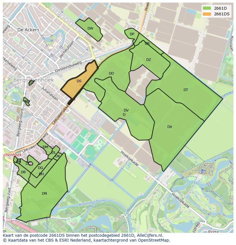 Afbeelding van het postcodegebied 2661 DS op de kaart.