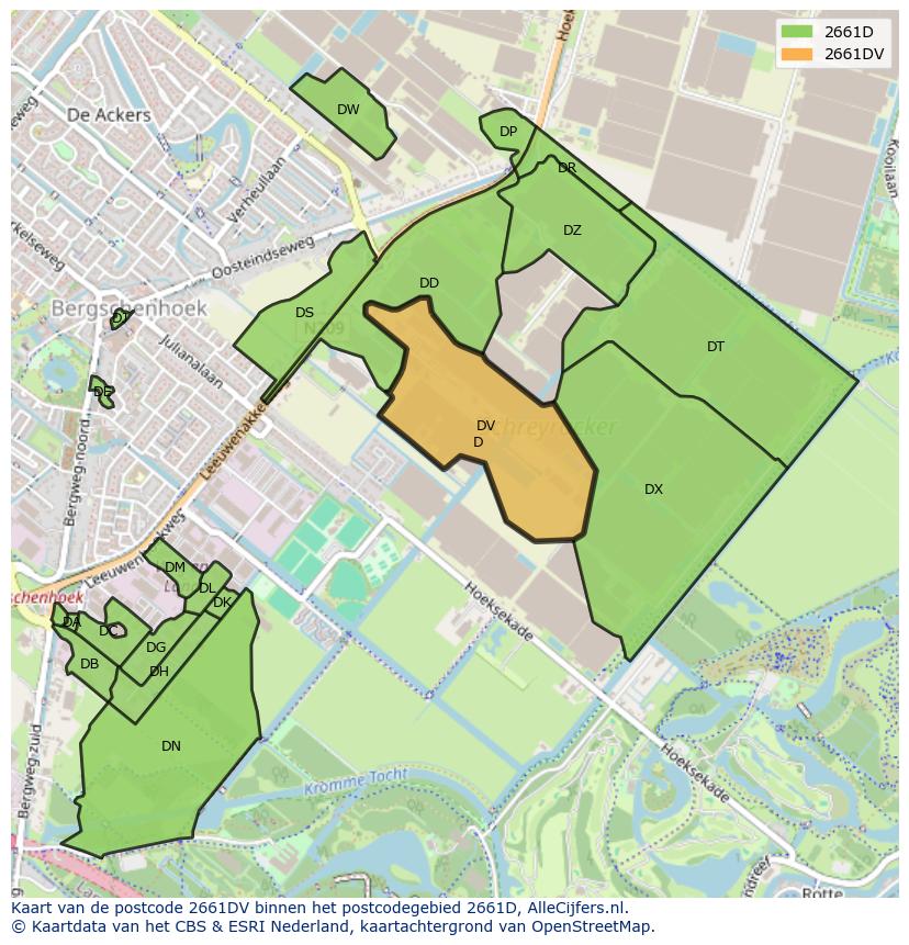 Afbeelding van het postcodegebied 2661 DV op de kaart.