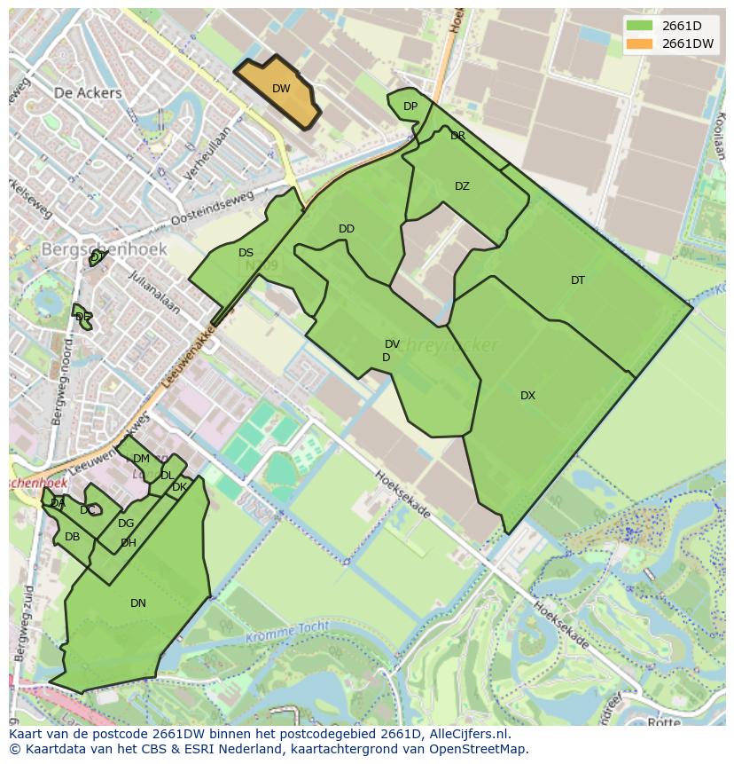 Afbeelding van het postcodegebied 2661 DW op de kaart.
