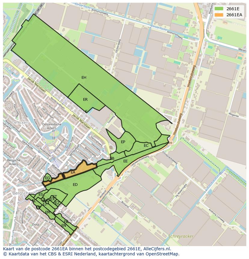 Afbeelding van het postcodegebied 2661 EA op de kaart.