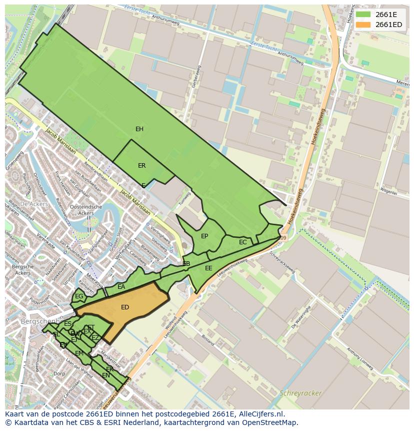 Afbeelding van het postcodegebied 2661 ED op de kaart.