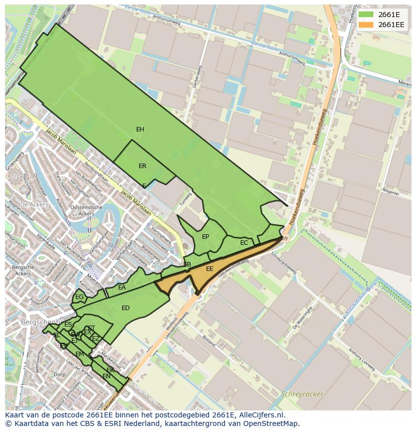Afbeelding van het postcodegebied 2661 EE op de kaart.