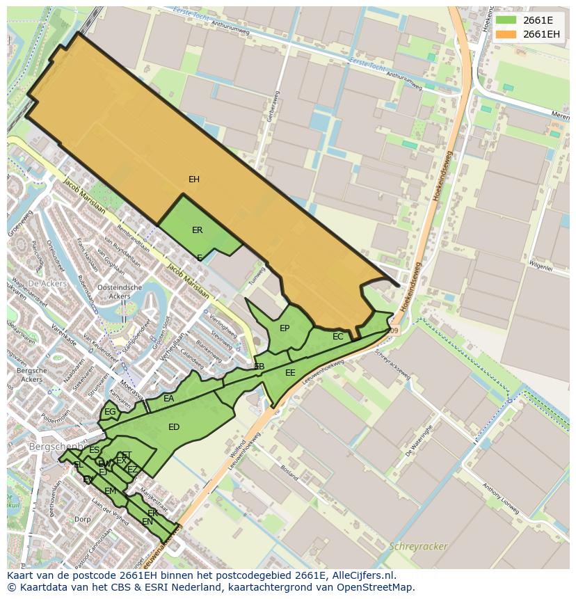 Afbeelding van het postcodegebied 2661 EH op de kaart.